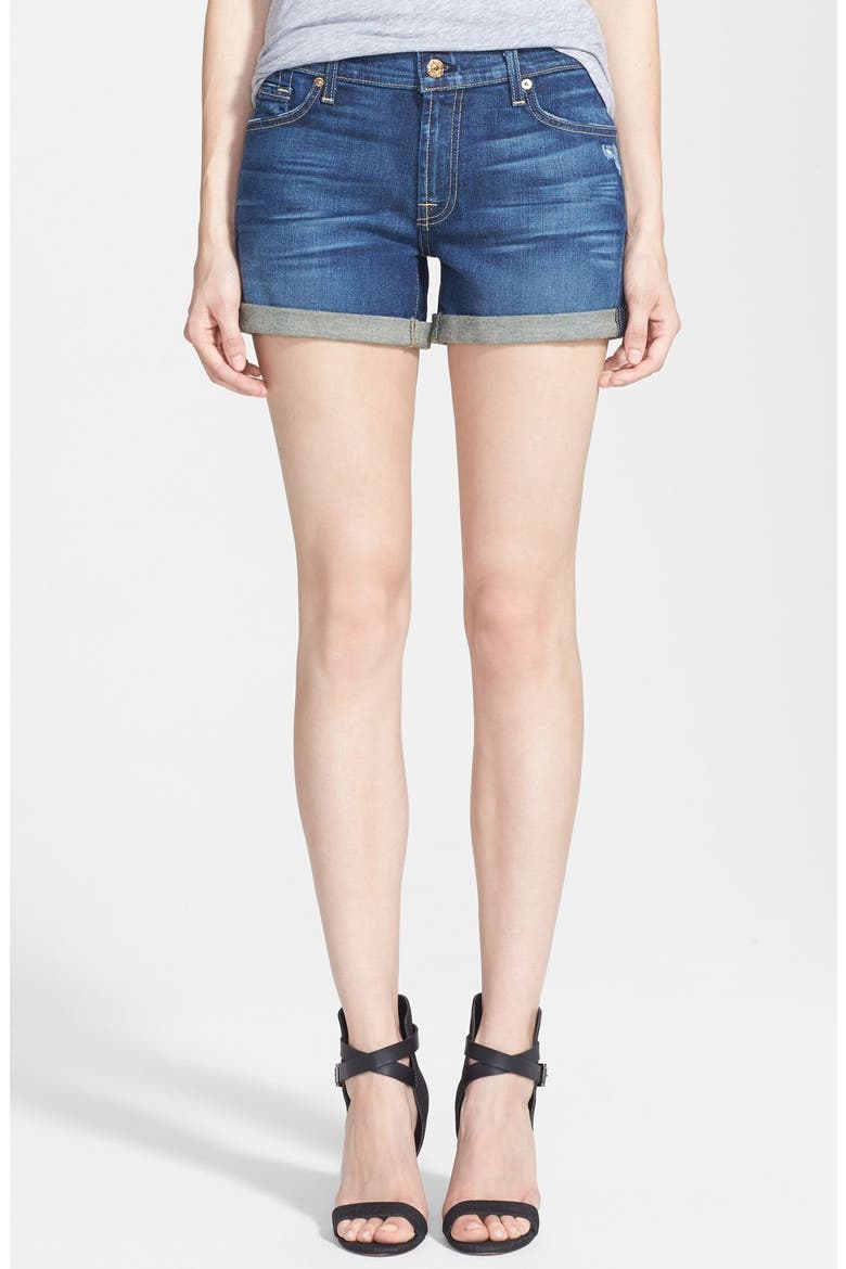 7 For All Mankind® Roll Cuff Denim Shorts, Main, color, AUTHENTIC TRUE BLUE