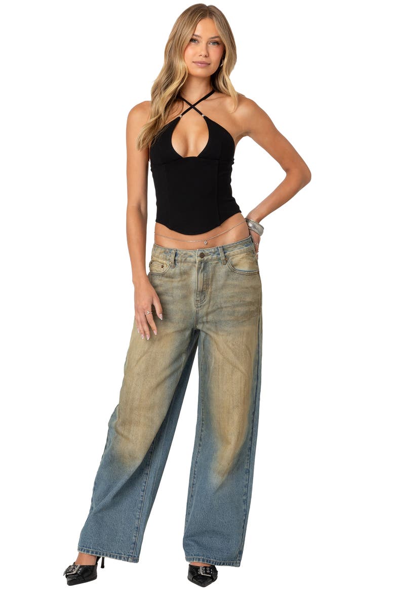 Lou Crossover Strap Corset Camisole, Alternate, color, BLACK