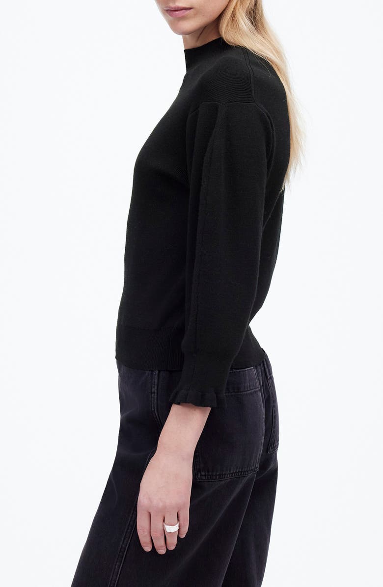 Madewell Ruffle Mockneck Merino Wool Blend Sweater, Alternate, color, True Black