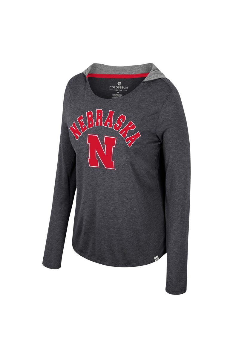 COLOSSEUM Women's Colosseum  Black Nebraska Huskers Distressed Heather Long Sleeve Hoodie T-Shirt, Alternate, color, 