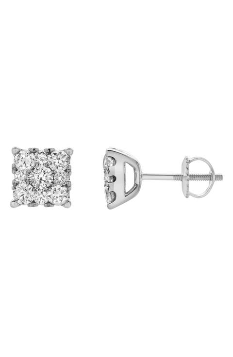 Lab Grown Diamond Square Cluster Stud Earrings