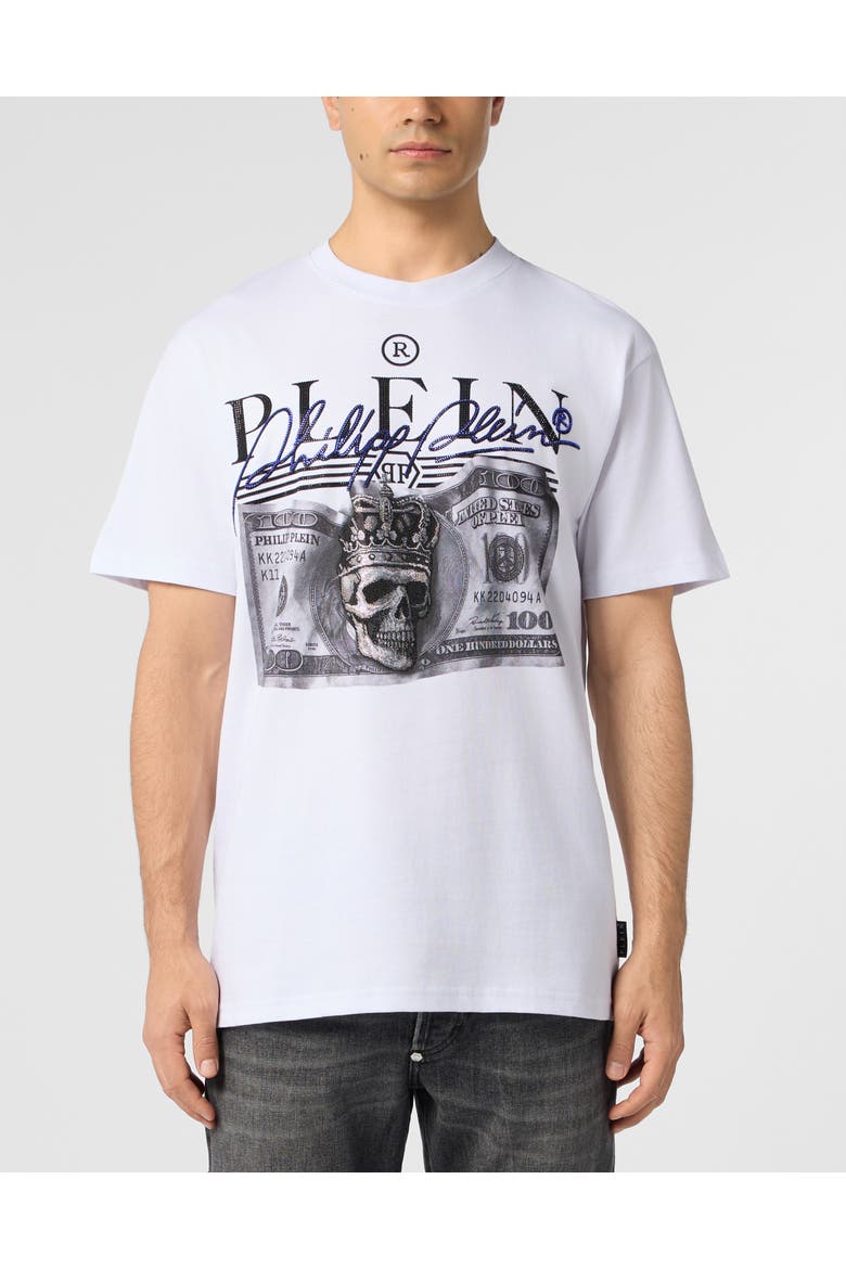 Round Neck T-Shirt Dollar Signature Men, Main, color, white