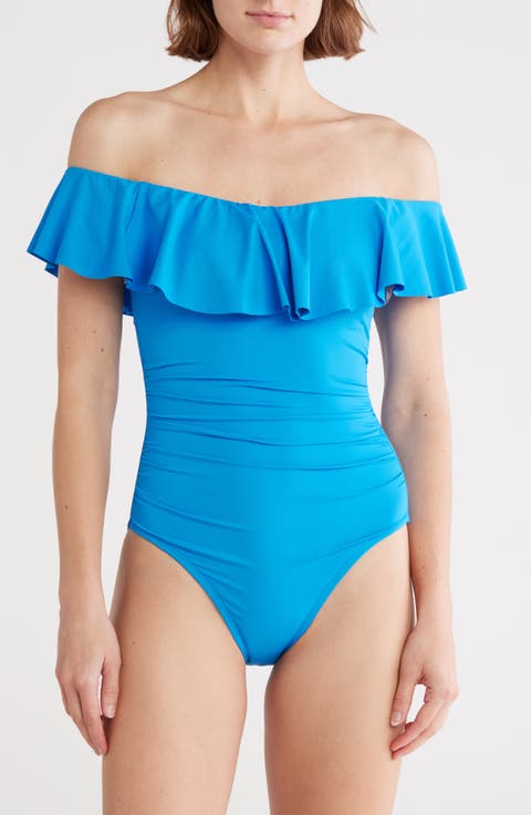 Off the Shoulder Ruffle One-Piece Swimsuit