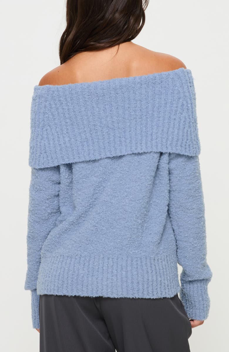 Princess Polly Parkley Off the Shoulder Bouclé Sweater, Alternate, color, Blue