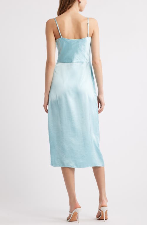 Open Edit Cowl Neck Satin Midi Dress In Blue Aqua