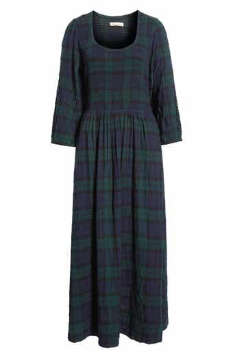 Marine Layer Mari Plaid Smocked Long Sleeve Midi Dress