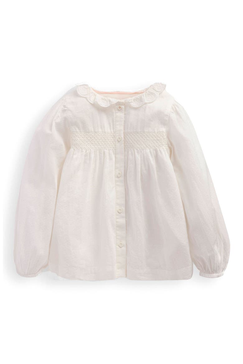 Kids' Smocked Cotton Button-Up Shirt, Main, color, SOFT IVORY