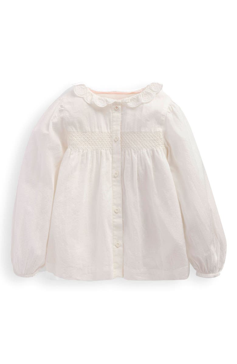 Mini Boden Kids' Smocked Cotton Button-Up Shirt, Main, color, Soft Ivory