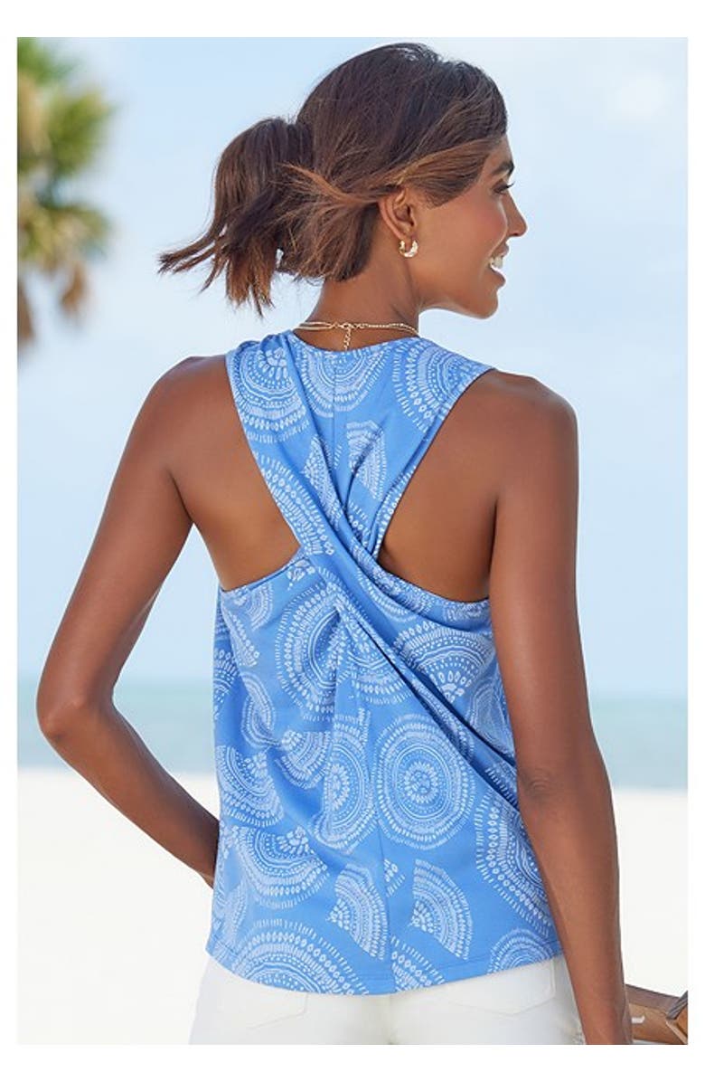 LASCANA Women's Twist Back Tank Top, Alternate, color, Blue & White