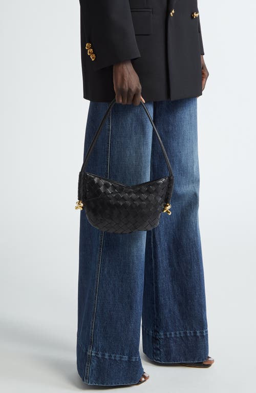 Bottega Veneta Mini Solstice Intrecciato Leather Hobo Bag In Black