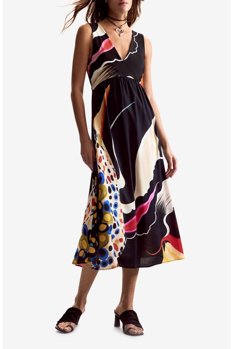 Abstract Print Sleeveless A-Line Dress, Main, color, BLACK