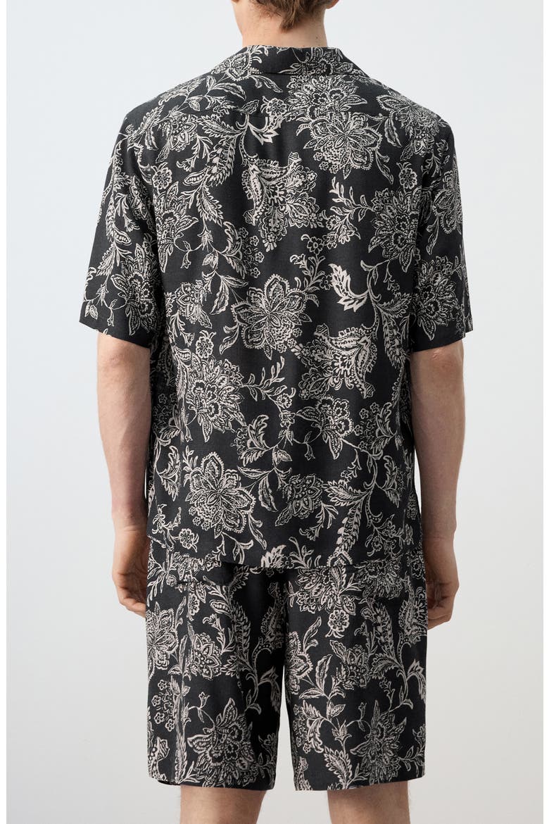 Floral Print Camp Shirt, Alternate, color, BLACK