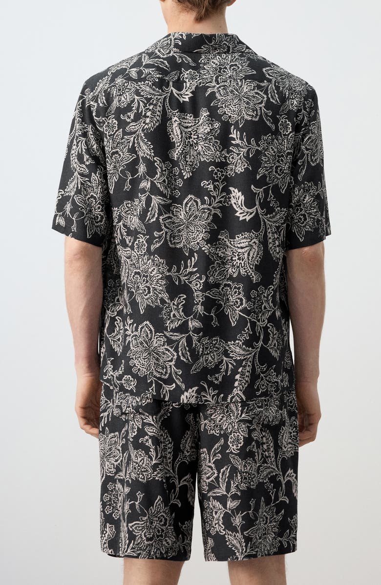 MANGO Floral Print Camp Shirt, Alternate, color, Black
