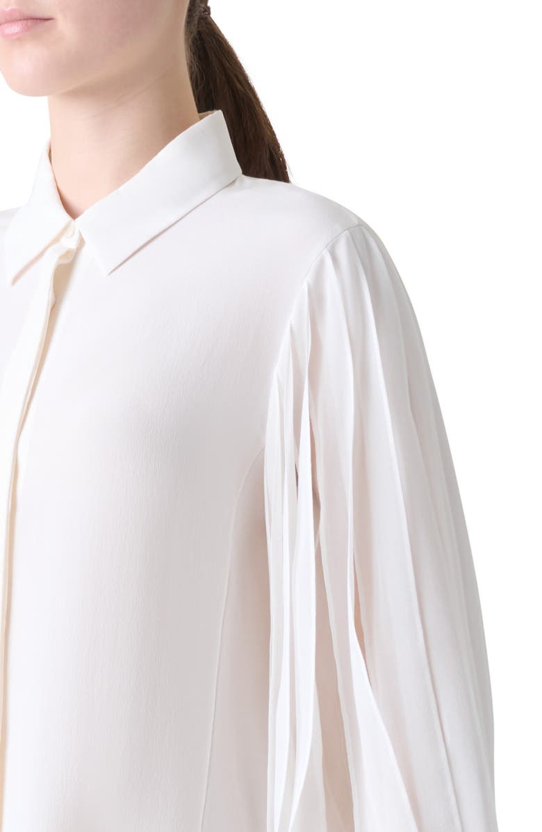 Akris Ribbon Sleeve Silk Button-Up Shirt, Alternate, color, Ecru