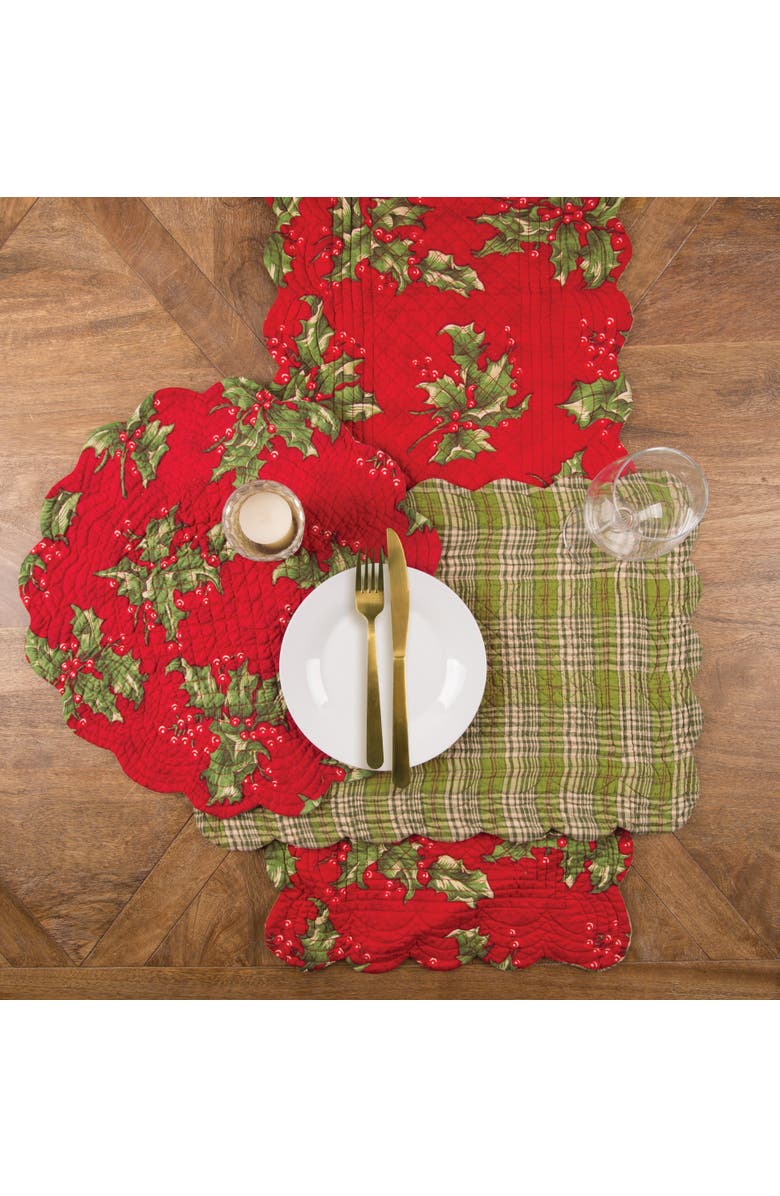C&F Home Red Holly Leaves & Berries Cotton Quilted Christmas Table Runner 14" x 51", Alternate, color, Red