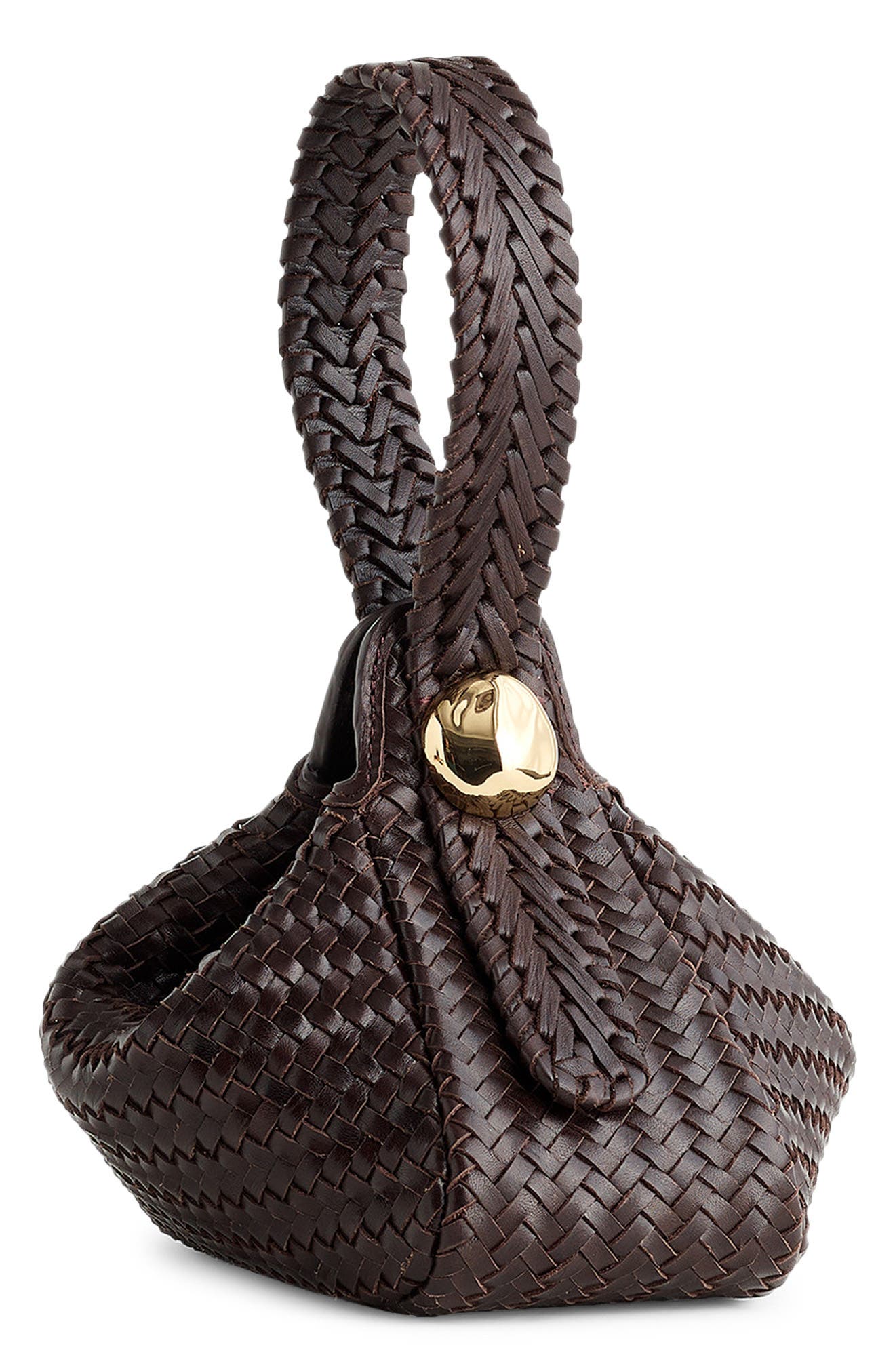The Sculpted Metal Woven Leather Wristlet Bag, Main, color, COFFEE BEAN