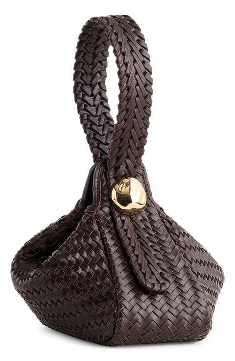 The Sculpted Metal Woven Leather Wristlet Bag