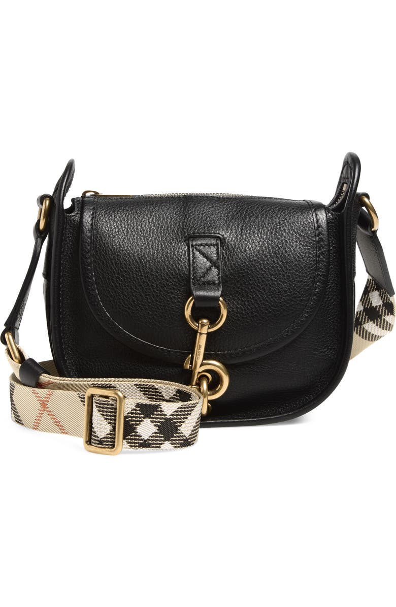 Burberry Mini B Clip Leather Crossbody Bag, Main, color, Black