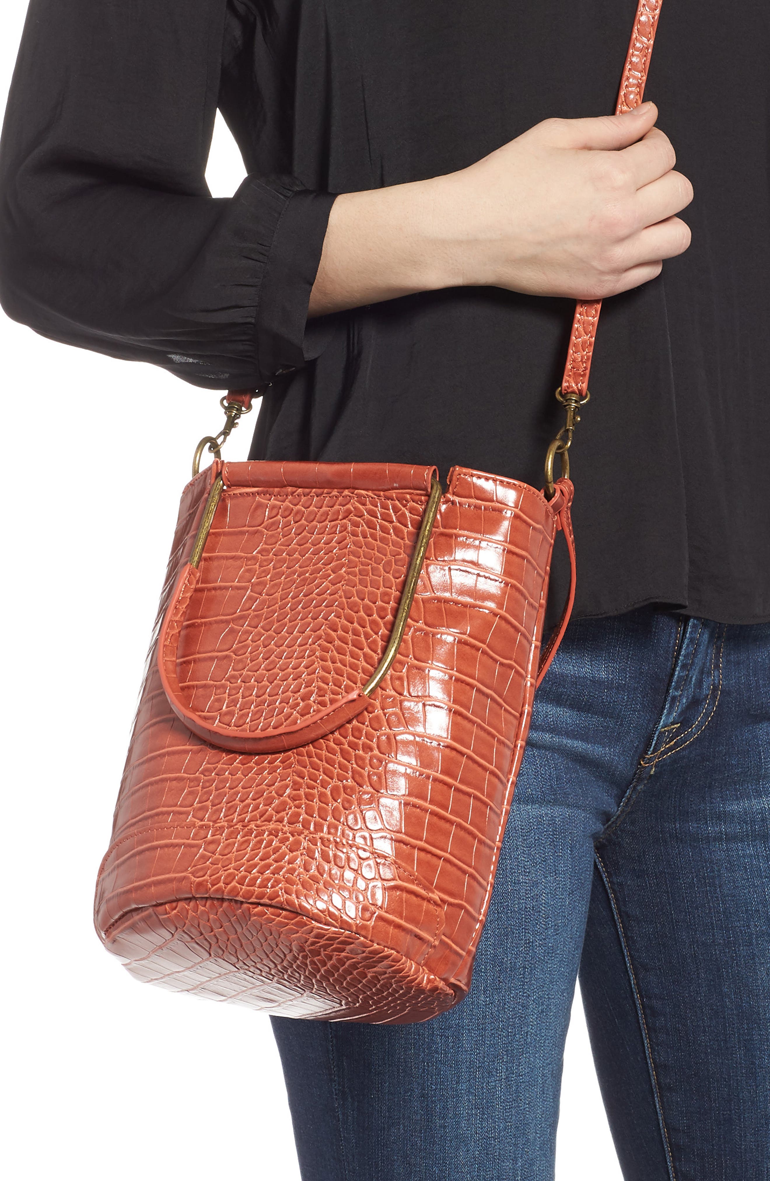 T-Shirt & Jeans Croc Embossed Faux Leather Tote, Alternate, color, 