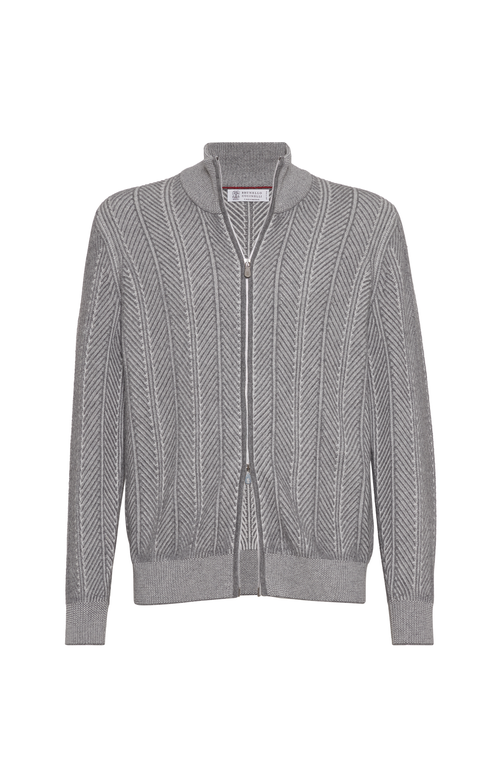 Brunello Cucinelli Chevron Knit High Neck Zipped Cardigan