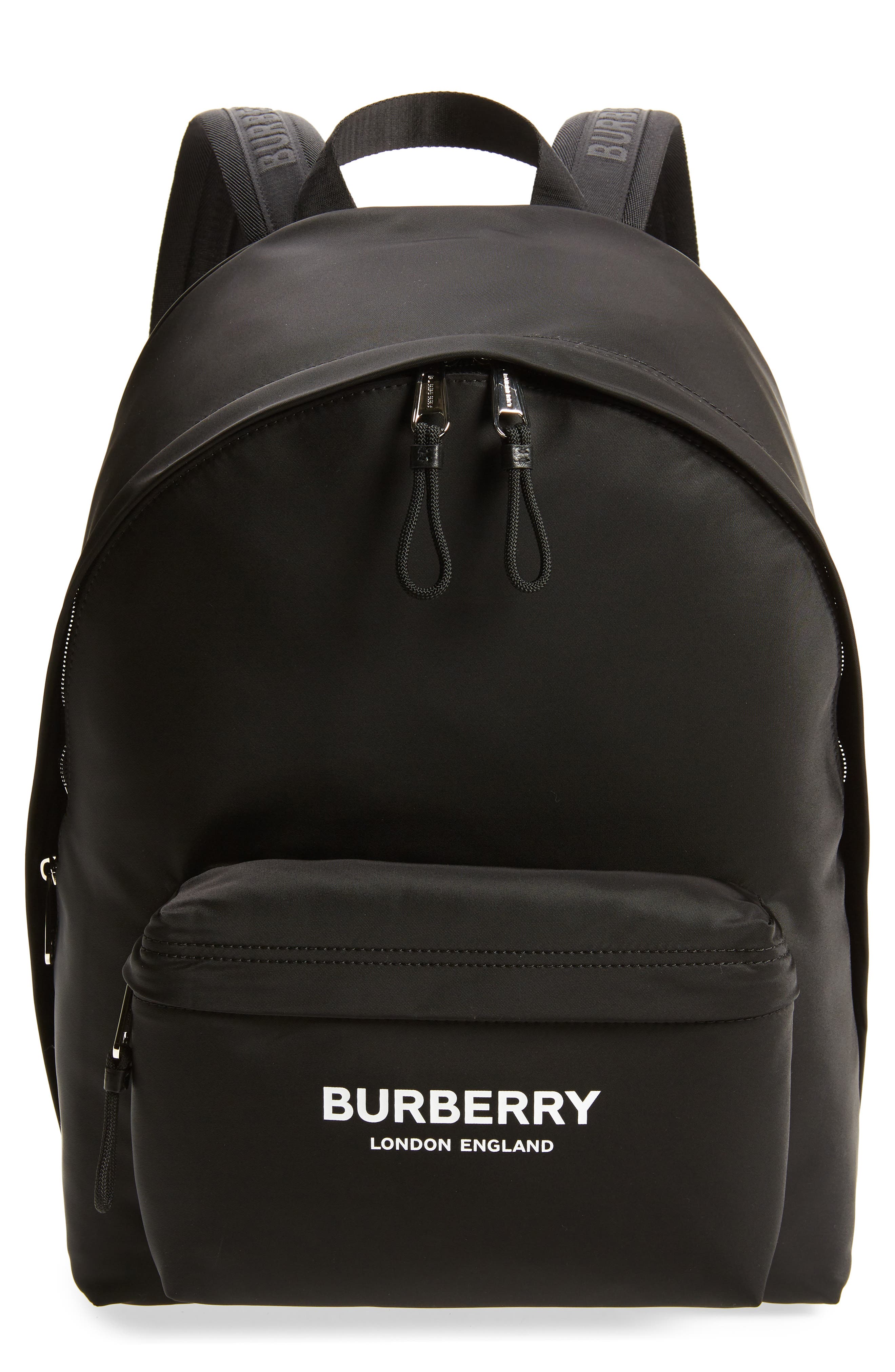 Logo Print Nylon Backpack, Main, color, BLACK