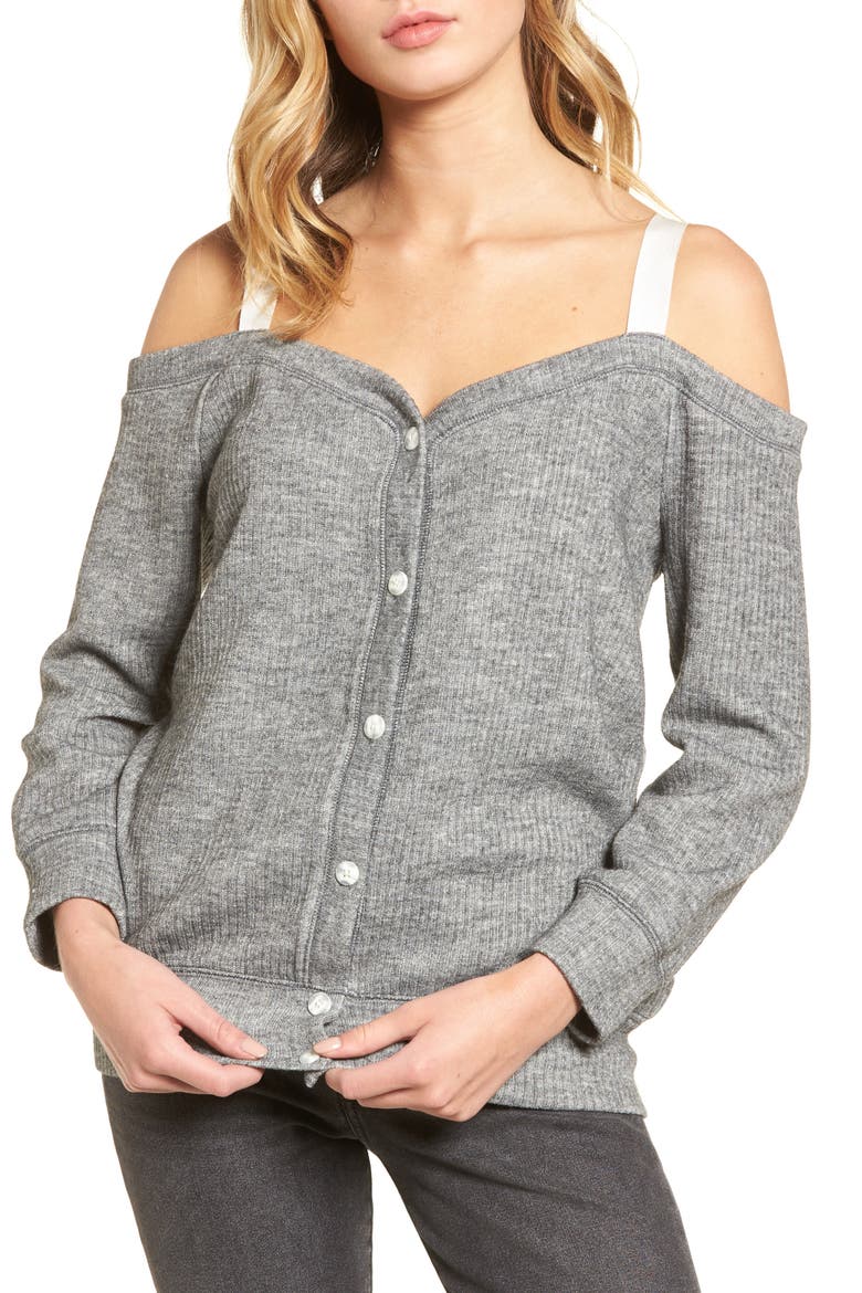 Grosgrain Cold Shoulder Top, Main, color, GREY CLOUDY HEATHER