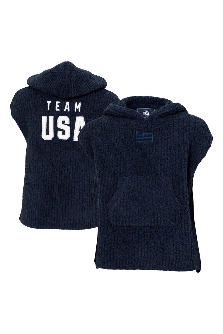 Toddler ALPHA Navy Team USA Barefoot Dreams CozyChic Hooded Rib Cozy, Main, color, Navy