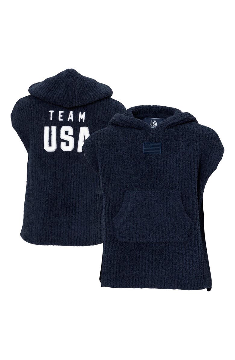 Barefoot Dreams<sup>®</sup> Toddler ALPHA Navy Team USA Barefoot Dreams CozyChic Hooded Rib Cozy, Main, color, Navy
