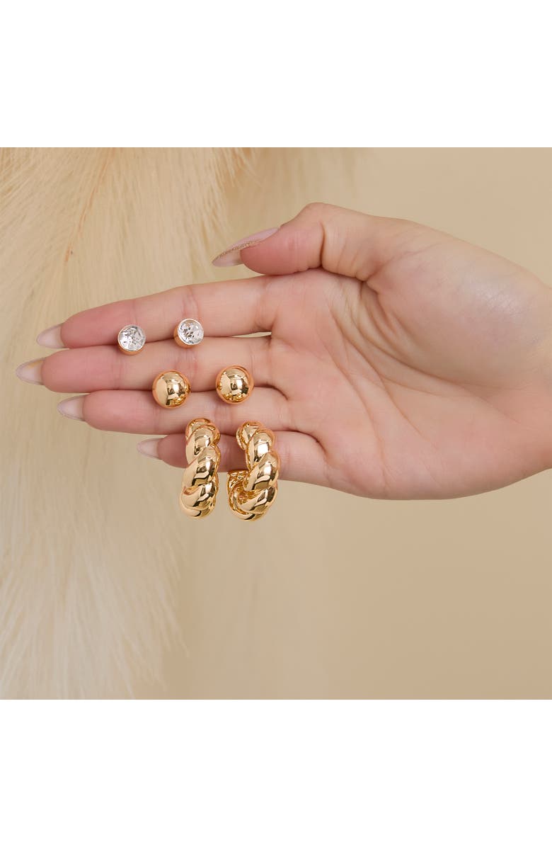 Jessica Simpson Rhinestone Hoop & Stud Earring Set of 3, Alternate, color, Gold