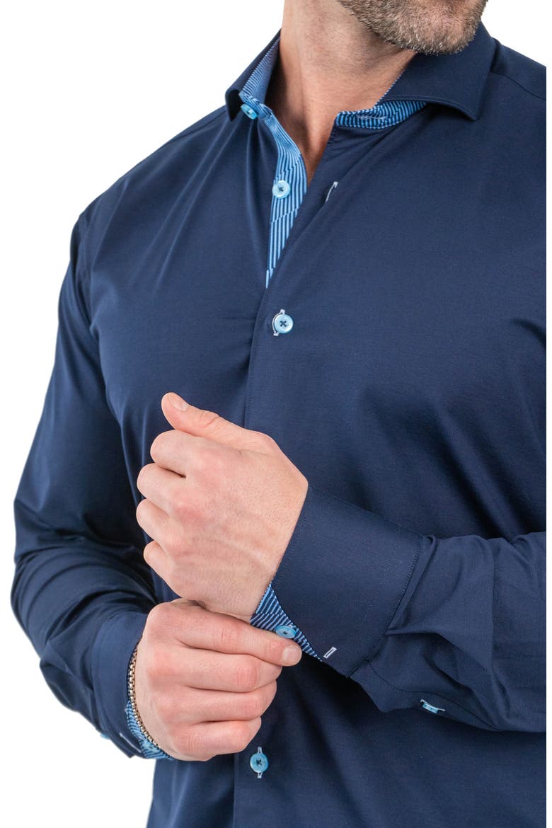 Einstein Solid Stretch Cotton Button-Up Shirt, Alternate, color, BLUE