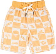 Miki Miette Kids' Rust Surf Print Cotton Pull-On Shorts