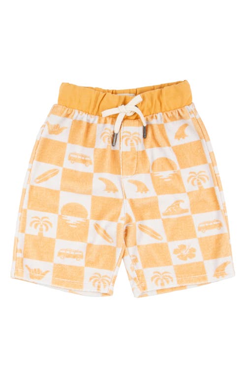 Miki Miette Kids' Rust Surf Print Cotton Pull-on Shorts In Point Break