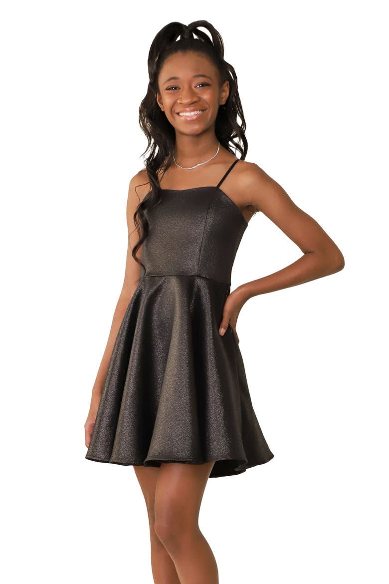 Fit and Flare Party Dress in Longer Length, Main, color, Black