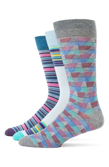Lorenzo Uomo Mixed Pattern 3-pack Assorted Crew Socks In Grey
