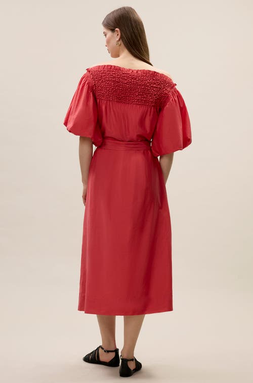 Rebecca Taylor Merrick Silk Cotton Midi Dress In Scarlet In Red