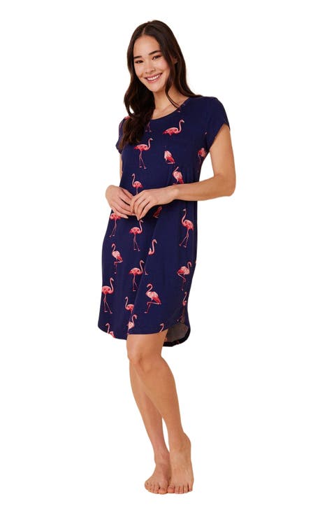 Pima Knit Short Sleeved Sleep Shirt Conversational