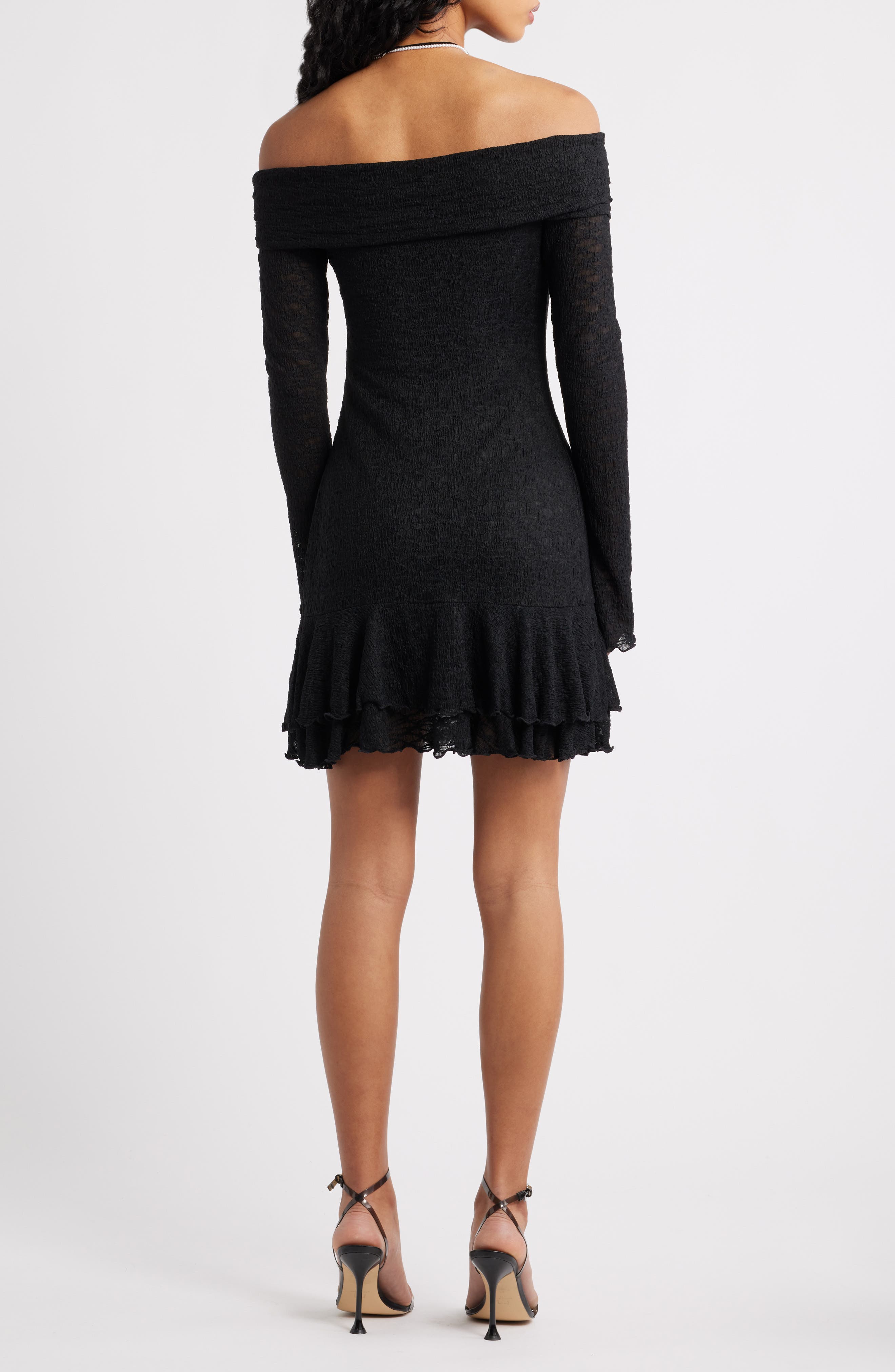 Long Sleeve Lace Off the Shoulder Minidress - image 2