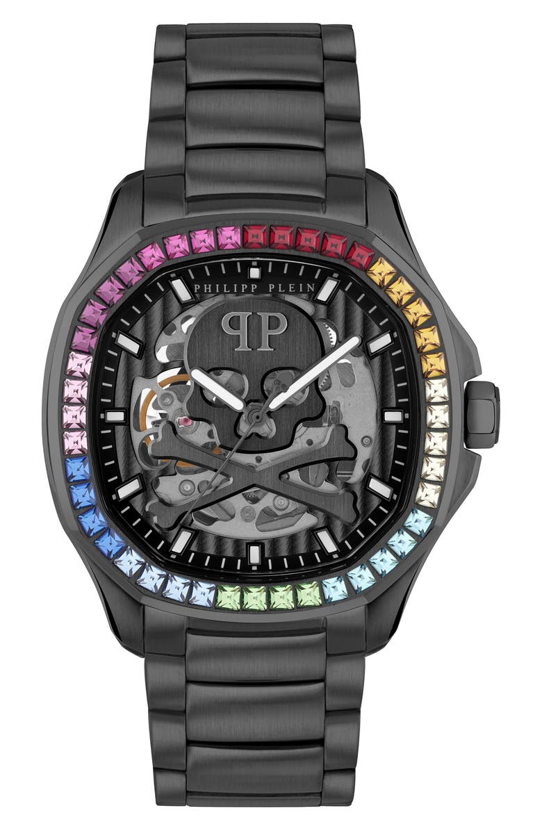 PHILIPP PLEIN Skeleton Spectre Bracelet Watch, 42mm, Main, color, Ip Black