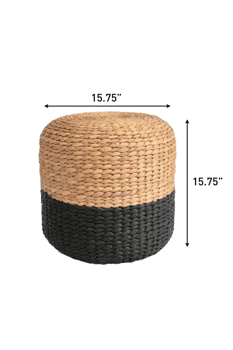 Aimee Bohemian Handwoven Water Hyacinth Round Floor Pouf Ottoman Accent Seat and Footstool for Living Room, Alternate, color, Black/Natural