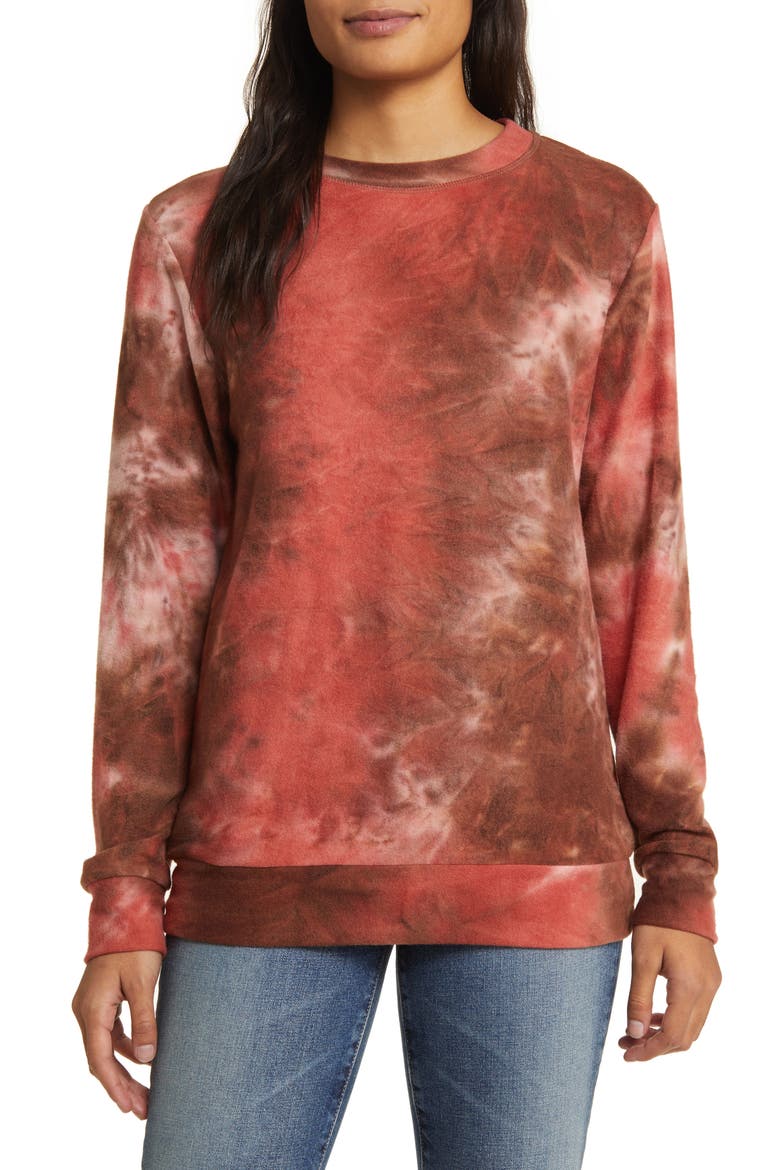 Tie Dye Long Sleeve Hacci Knit Top, Main, color, CINNAMON
