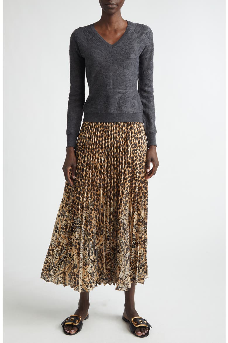 Paisley Jacquard Wool Blend V-Neck Sweater, Alternate, color, GREY MELANGE