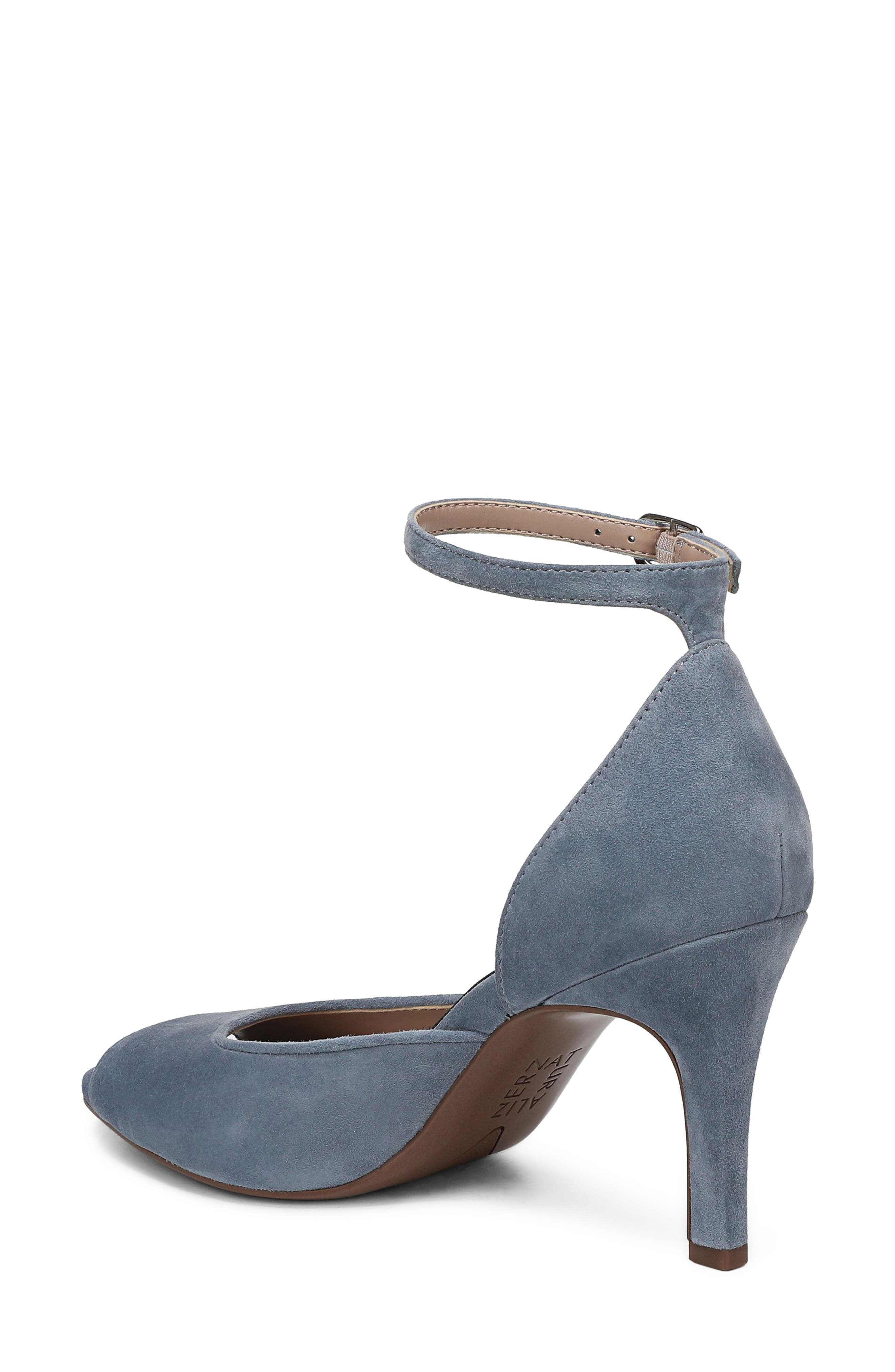 Naturalizer Asha Ankle Strap Peep Toe Pump, Alternate, color, Blue Ash Suede