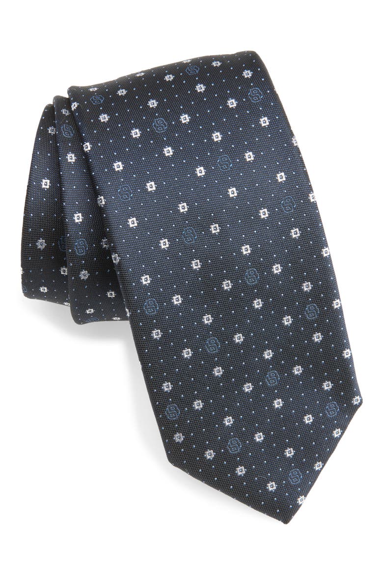Geometric & Polka Dot Silk Tie, Main, color, DK BU