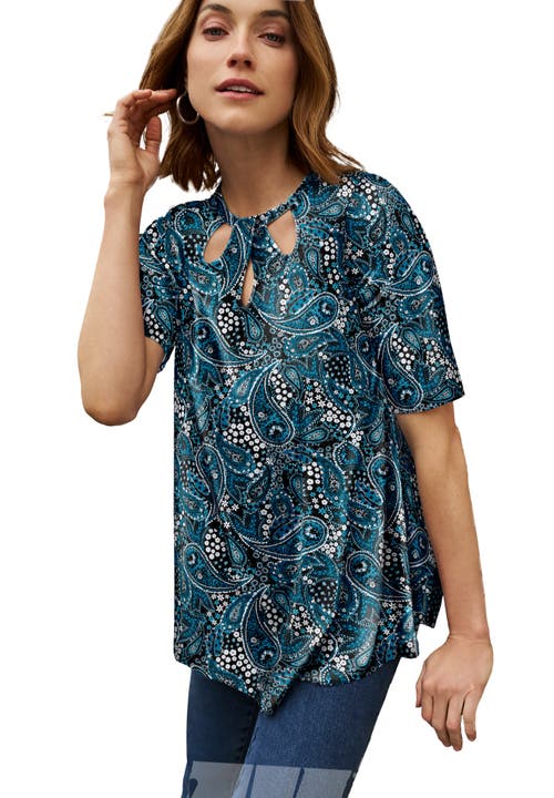Jessica London Stretch Knit Cutout Swing Tunic In Blue