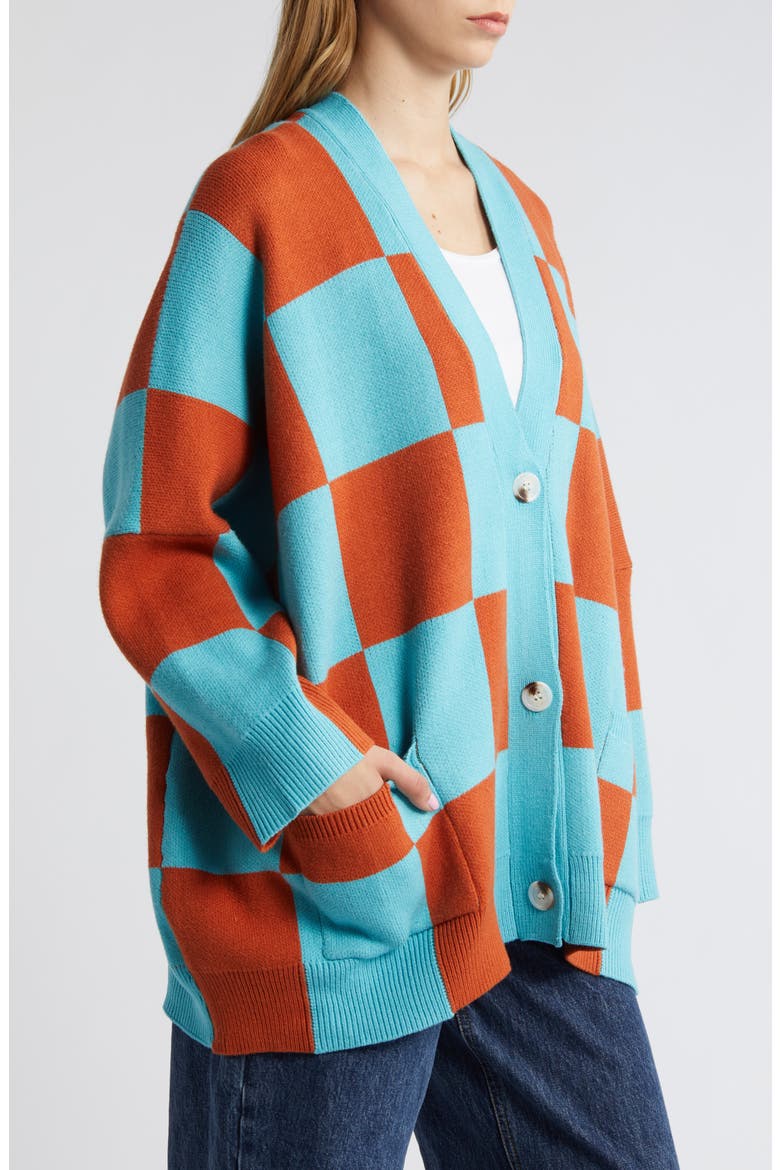 Love You Oversize Cardigan, Alternate, color, BLUE ORANGE CHECKERBOARD