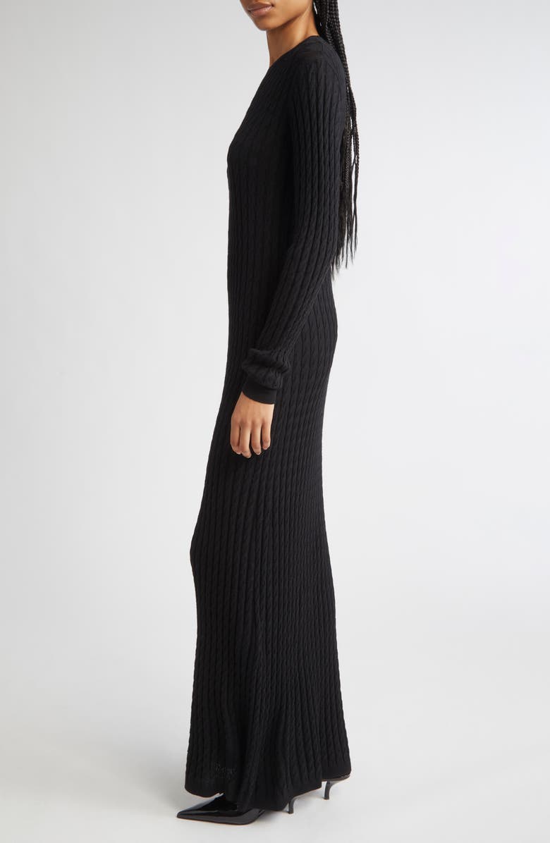 TOTEME Long Sleeve Cable Knit Wool Merino Wool Sweater Dress, Alternate, color, Black