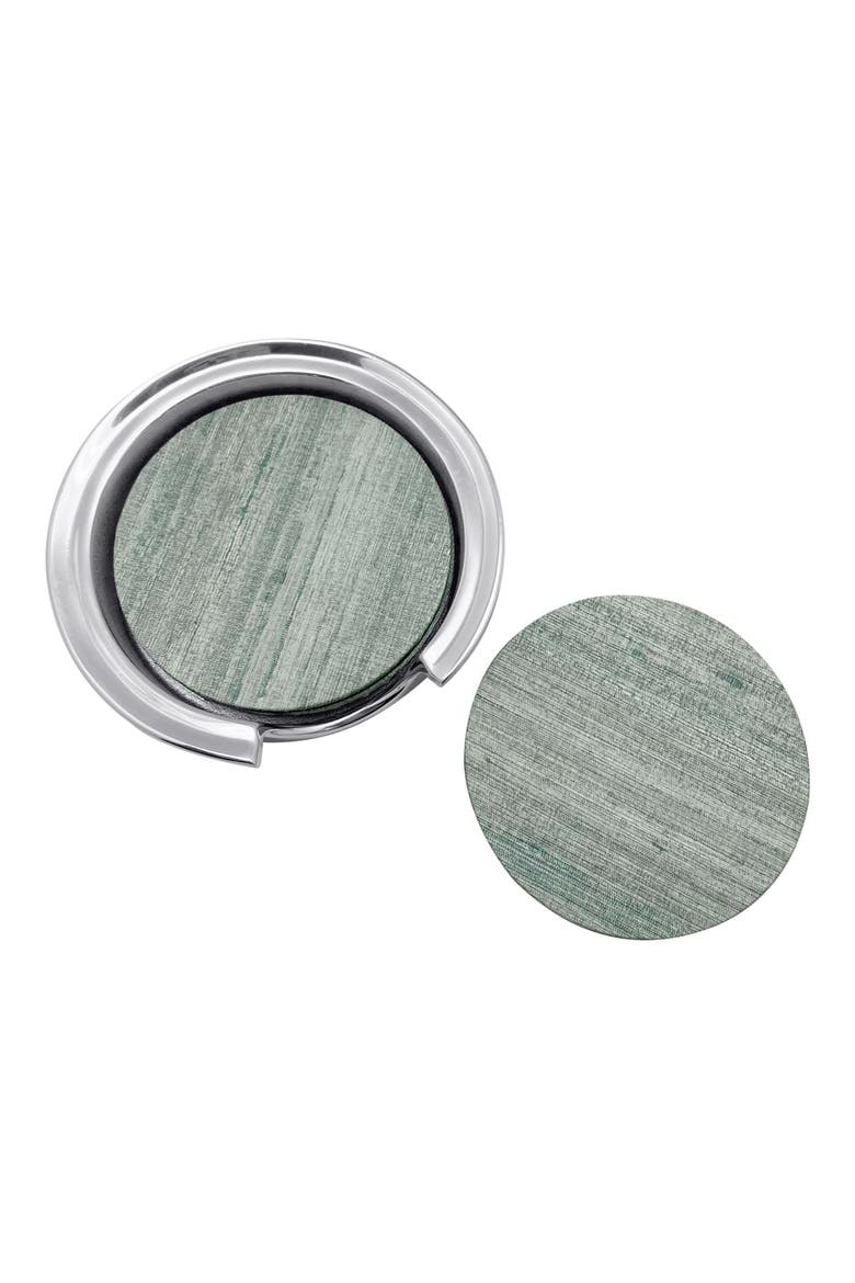 Capri Faux Grasscloth Coaster & Holder Set, Alternate, color, AQUA