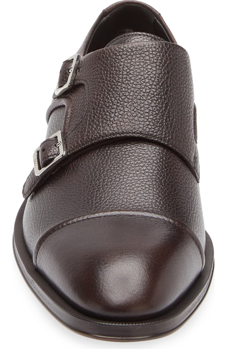 BOSS Derrek Cap Toe Two Buckle Monk Shoe, Alternate, color, Dark Brown Pebbled