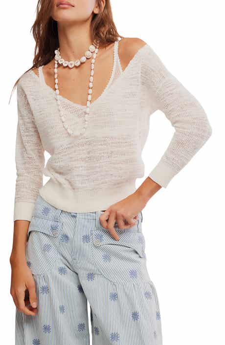 Open Stitch Crop Linen Blend Sweater