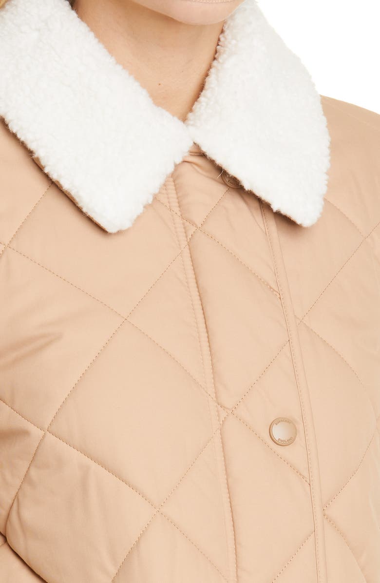 Burberry Kemptown Quilted Gabardine Coat with Removable Faux Shearling Collar, Alternate, color, 